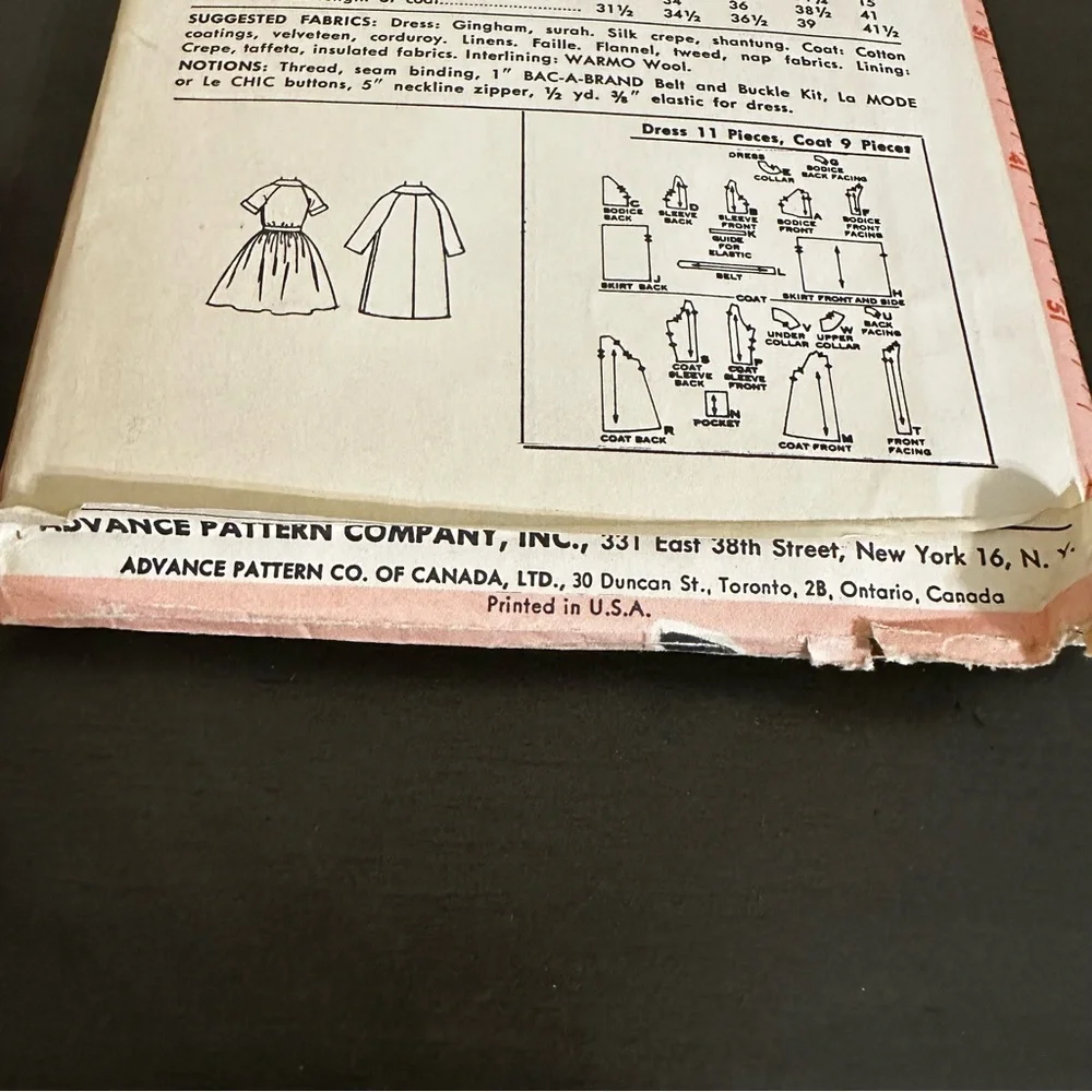 Vintage Sewing Pattern Sew Easy Advance Girls Dress Coat 1960s Size 14.5 Classic